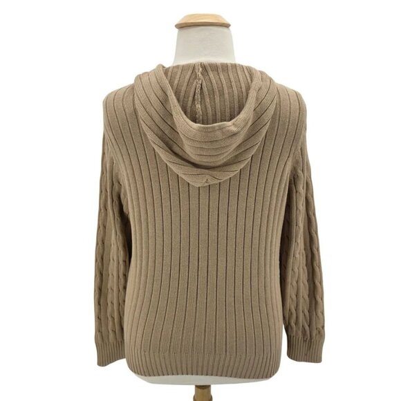 NEW St. Johns Bay Womens 1X Sweater Cardigan Hoodie Zipper Bisque Tan Cable Knit - Picture 4 of 11